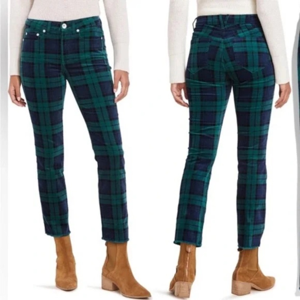 Vineyard Vines Plaid Velvet Pants in Green and Navy